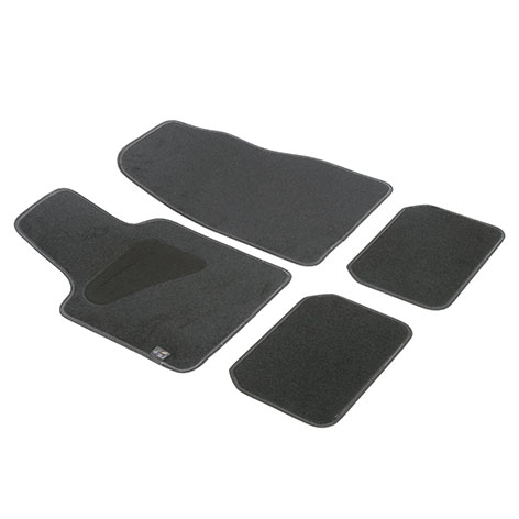 JGO. 4 ALFOMBRAS MOQUETA "SELECT II" NEGRA TALONERA TERMOSELLADA RIBETE NEGRO