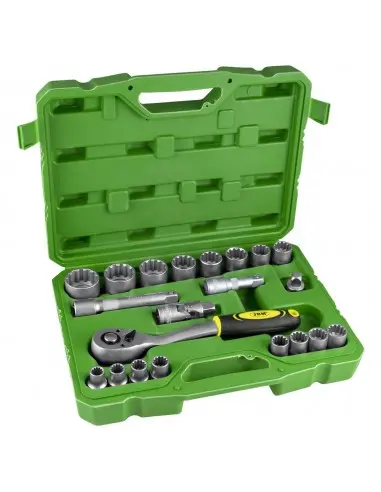 ESTUCHE DE HERRAMIENTAS 21 PIEZAS VASOS SPLINE DE 1/2"
