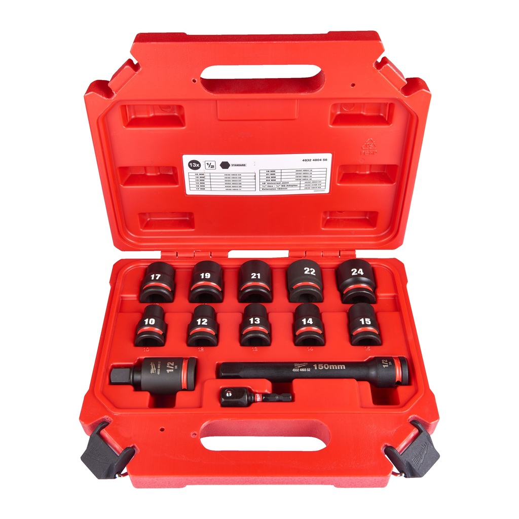 Estuche de 13 piezas de vasos cortos Shockwave de 1/2"