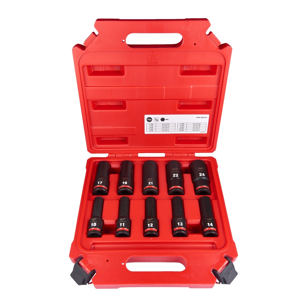 Estuche de 10 piezas de vasos largos Shockwave de 1/2"