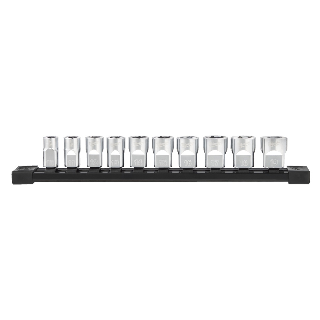Juego de 10 vasos cortos de 3/8" enra¡l de transporte - m‚trica