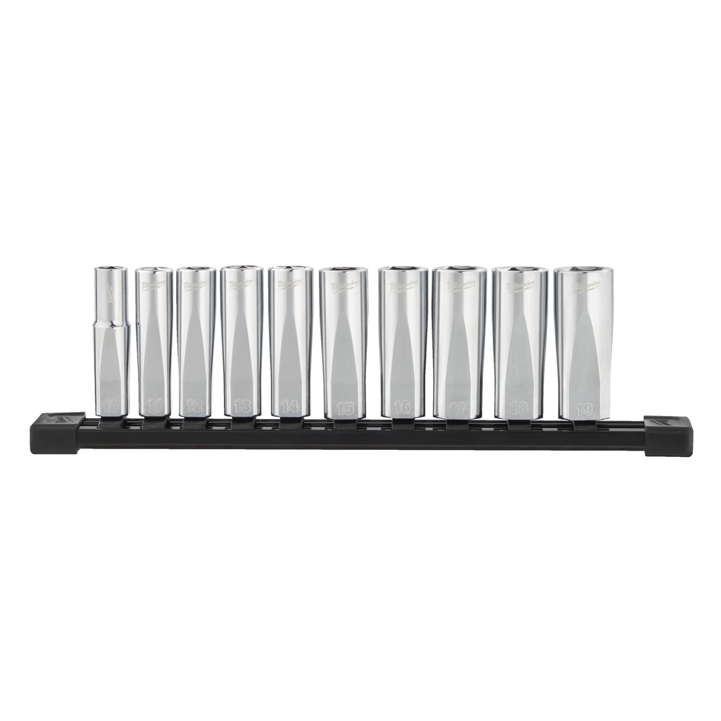 Juego de 10 vasos largos de 3/8" enra¡l de transporte - m‚trica