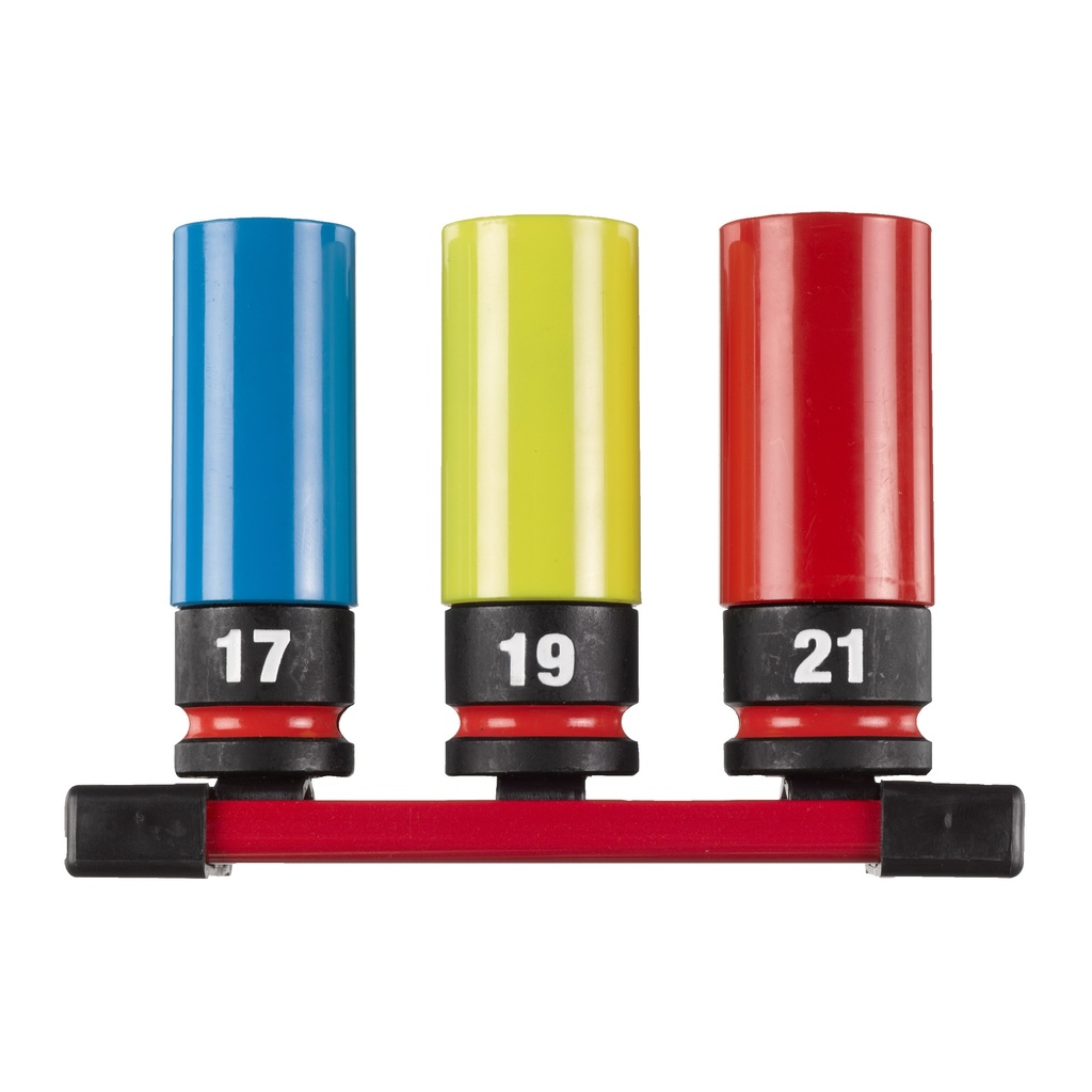 Juego de 3 vasos para llantas 1/2"largos en ra¡l de transporte