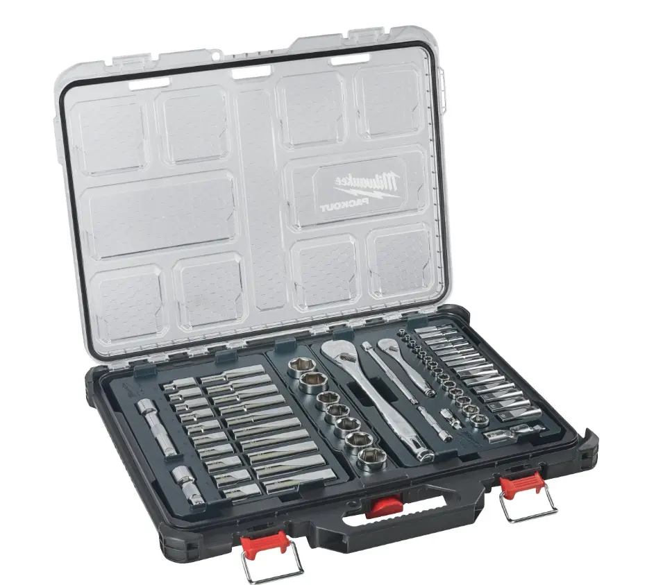 JUEGO DE 63 PIEZAS CON VASOS Y CARRACA DE ¼″ Y ½″ EN ORGANIZADOR SLIM COMPACTO PACKOUT™
