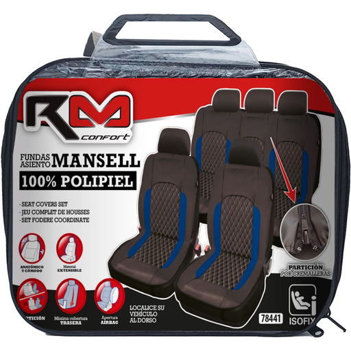 [POO78441] FUNDA INTERIOR 100% POLIPIEL "MANSELL" COLOR NEGRA / AZUL, UNIVERSAL