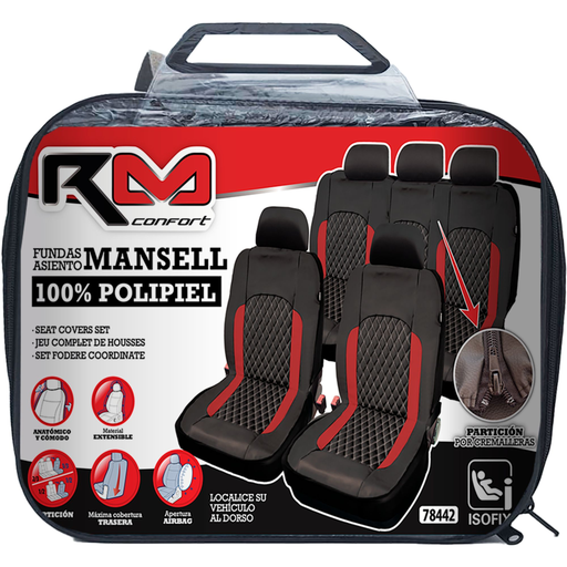 [POOAC78442] FUNDA INTERIOR 100% POLIPIEL "MANSELL" COLOR NEGRA / ROJA, UNIVERSAL