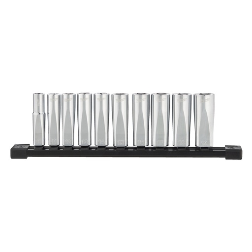 [MIL4932492509] Juego de 10 vasos largos de 3/8" enra¡l de transporte - m‚trica